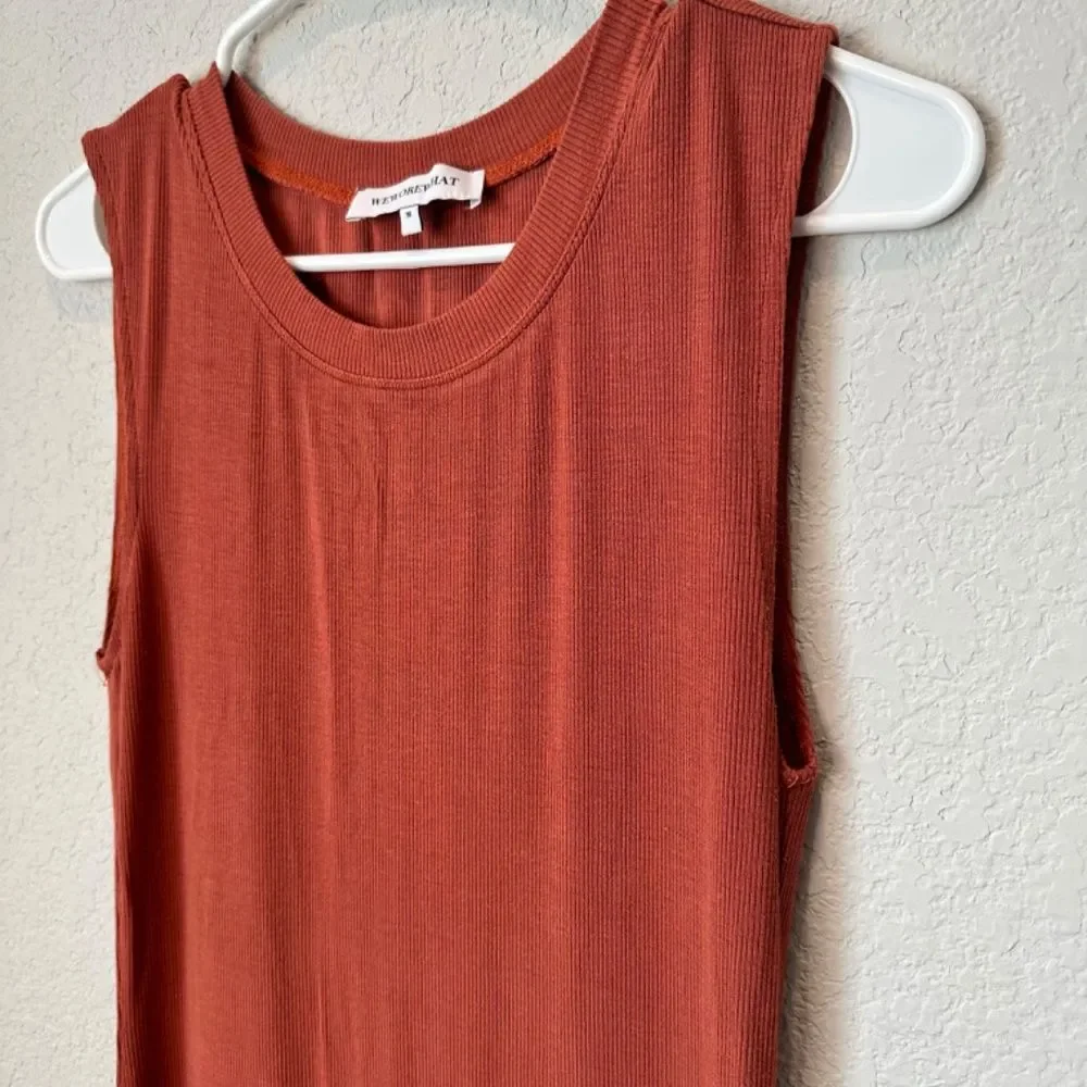 WEWOREWHAT Rust Brown Ribbed Stretchy Crew Neck Midi Dress - Size M - EUC